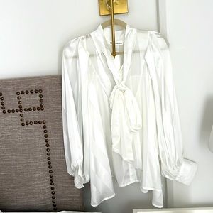 RIVER White Tie Neck Blouse Small NWT